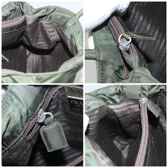 PRADA Hand Bag Nylon Khaki Silver Auth - Picture 14 of 16